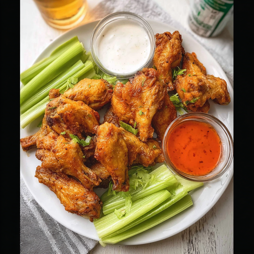 Baked wings with dipping sauces on the side