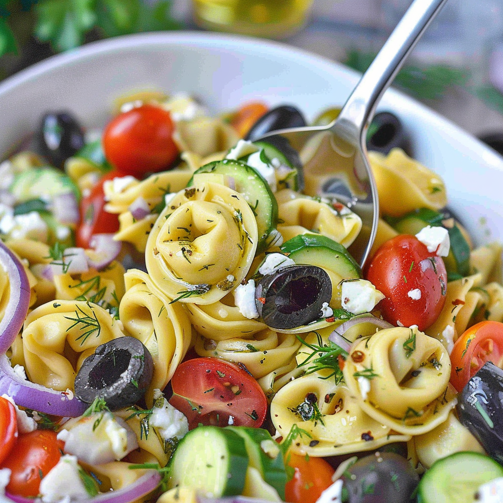 Easy Greek Tortellini Pasta Salad – A Bold Twist on Summer Flavor 6 Greek tortellini pasta salad in a vibrant summer bowl