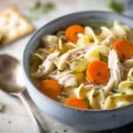 final plated crockpot chicken noodle soup