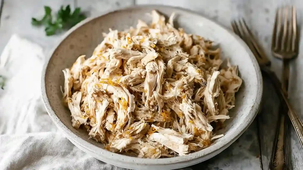 Shredded chicken recipes – tender, juicy pulled chicken in a bowl