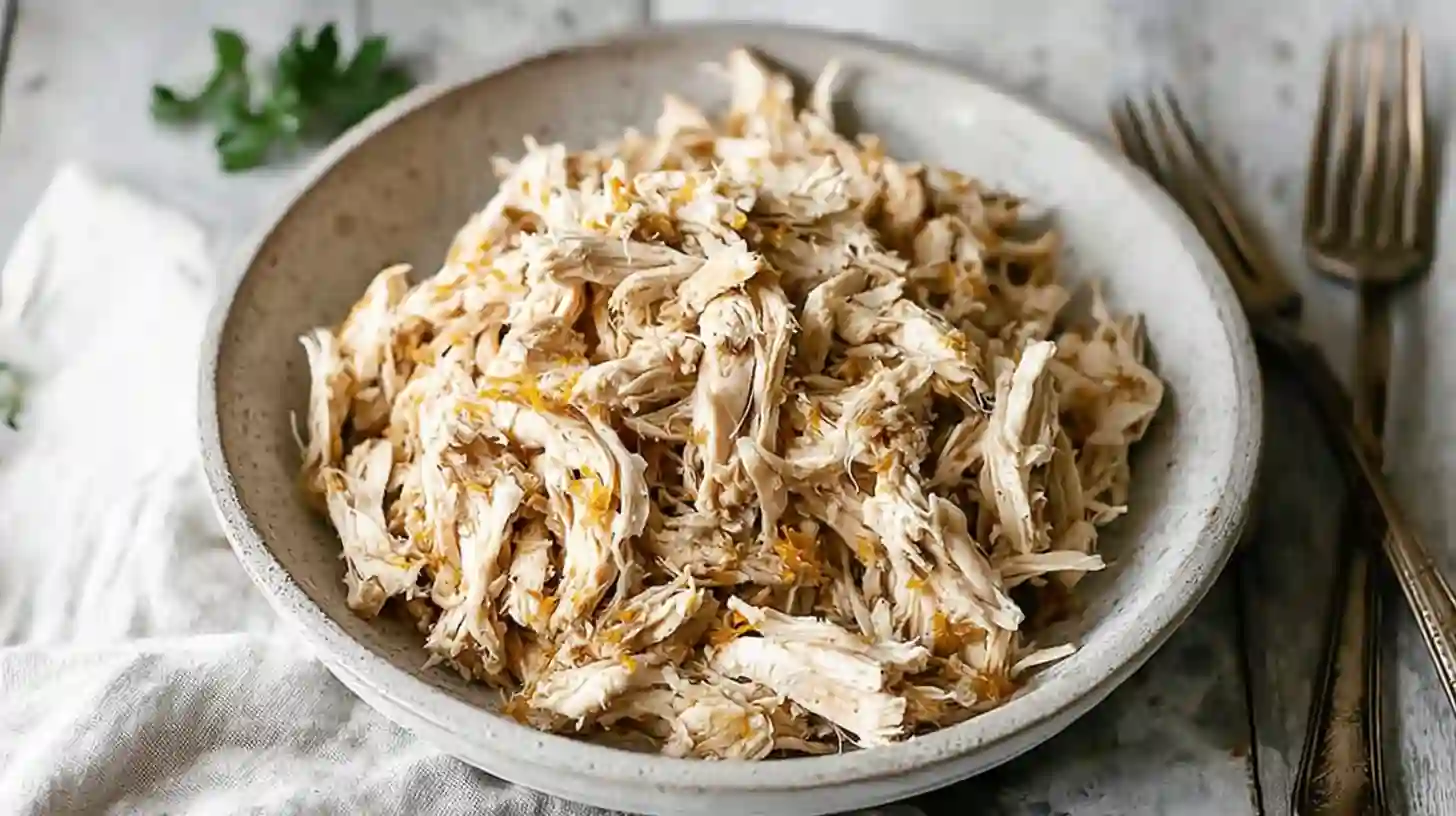 Shredded chicken recipes – tender, juicy pulled chicken in a bowl