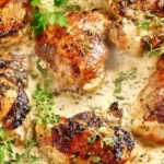 One pan boneless skinless chicken thigh recipes with creamy garlic mushroom sauce